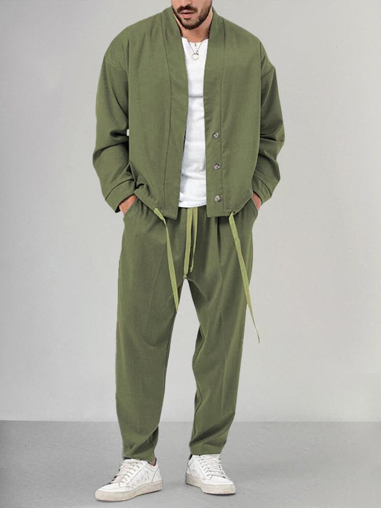 Relaxed-Fit Button-Front Two-Piece Set