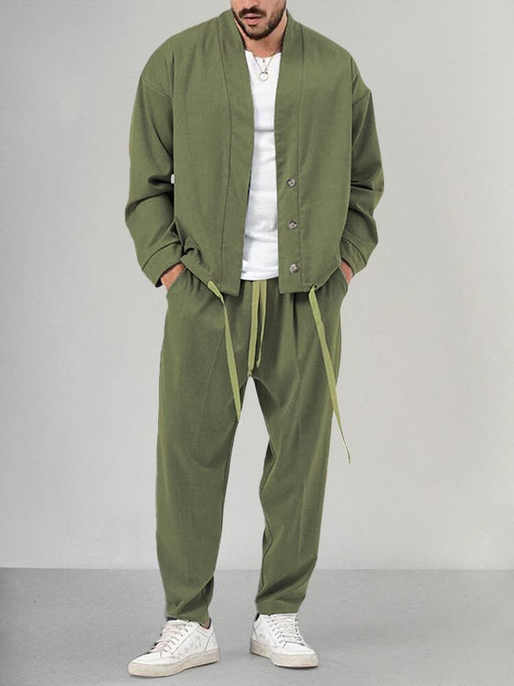 Relaxed-Fit Button-Front Two-Piece Set