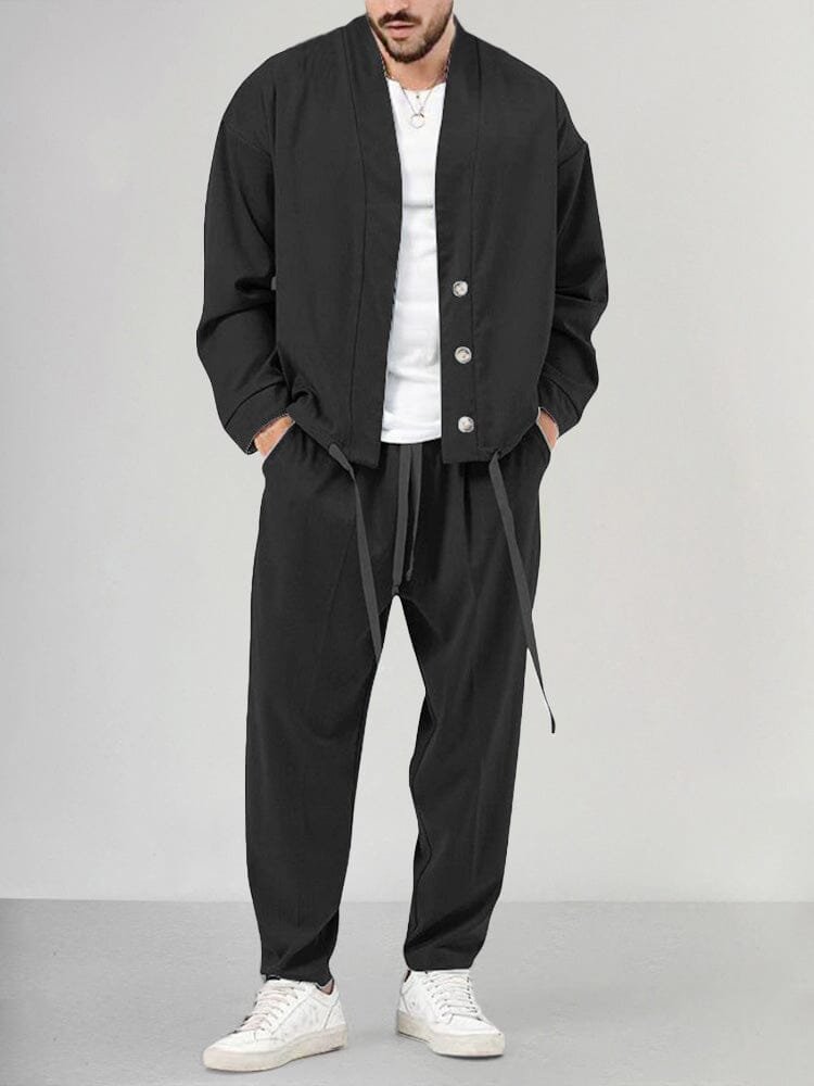 Relaxed-Fit Button-Front Two-Piece Set