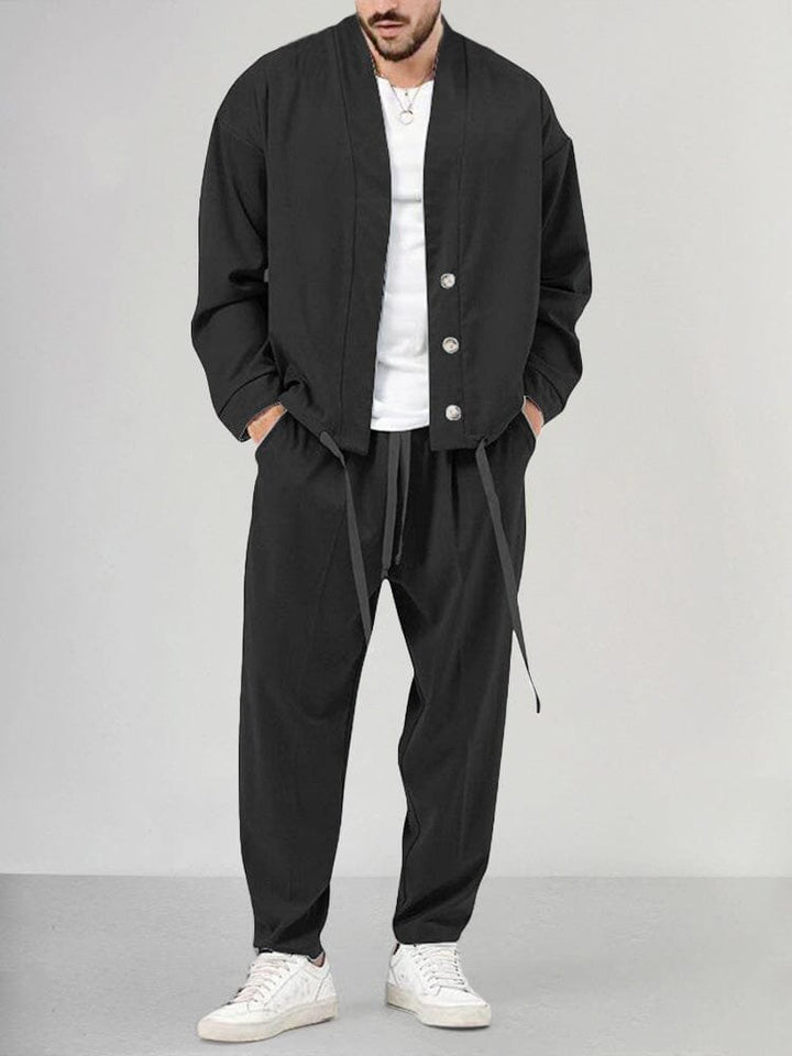 Relaxed-Fit Button-Front Two-Piece Set