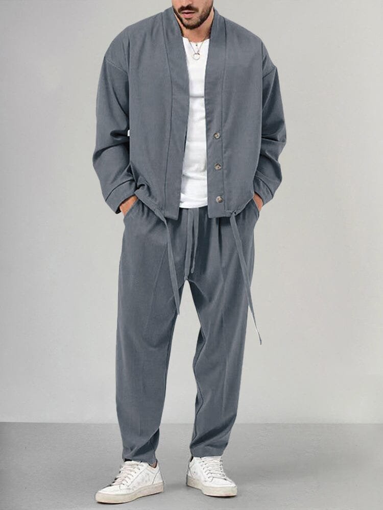 Relaxed-Fit Button-Front Two-Piece Set