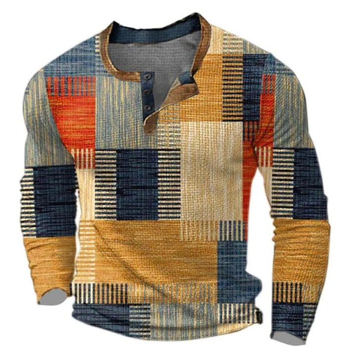 Retro Colour Block Henley Knit Sweater
