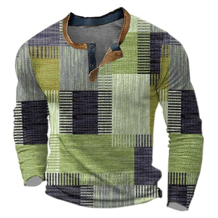 Retro Colour Block Henley Knit Sweater