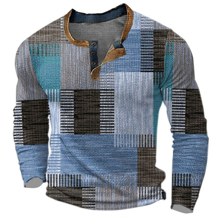 Retro Colour Block Henley Knit Sweater