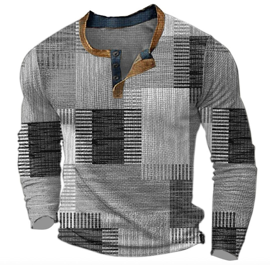 Retro Colour Block Henley Knit Sweater