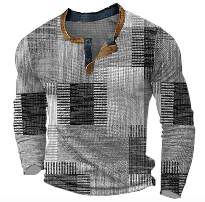 Retro Colour Block Henley Knit Sweater