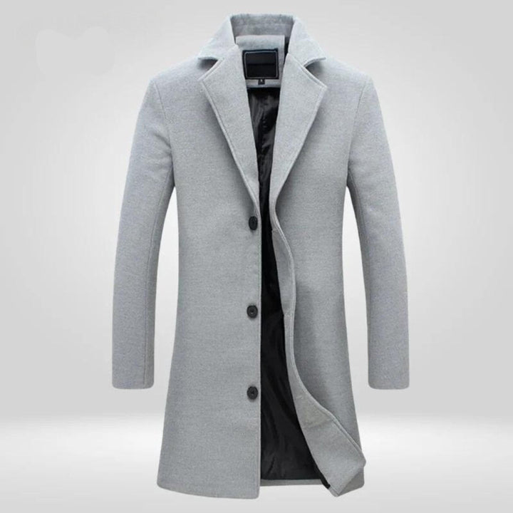 Mens Single-Breasted Long Wool Overcoat