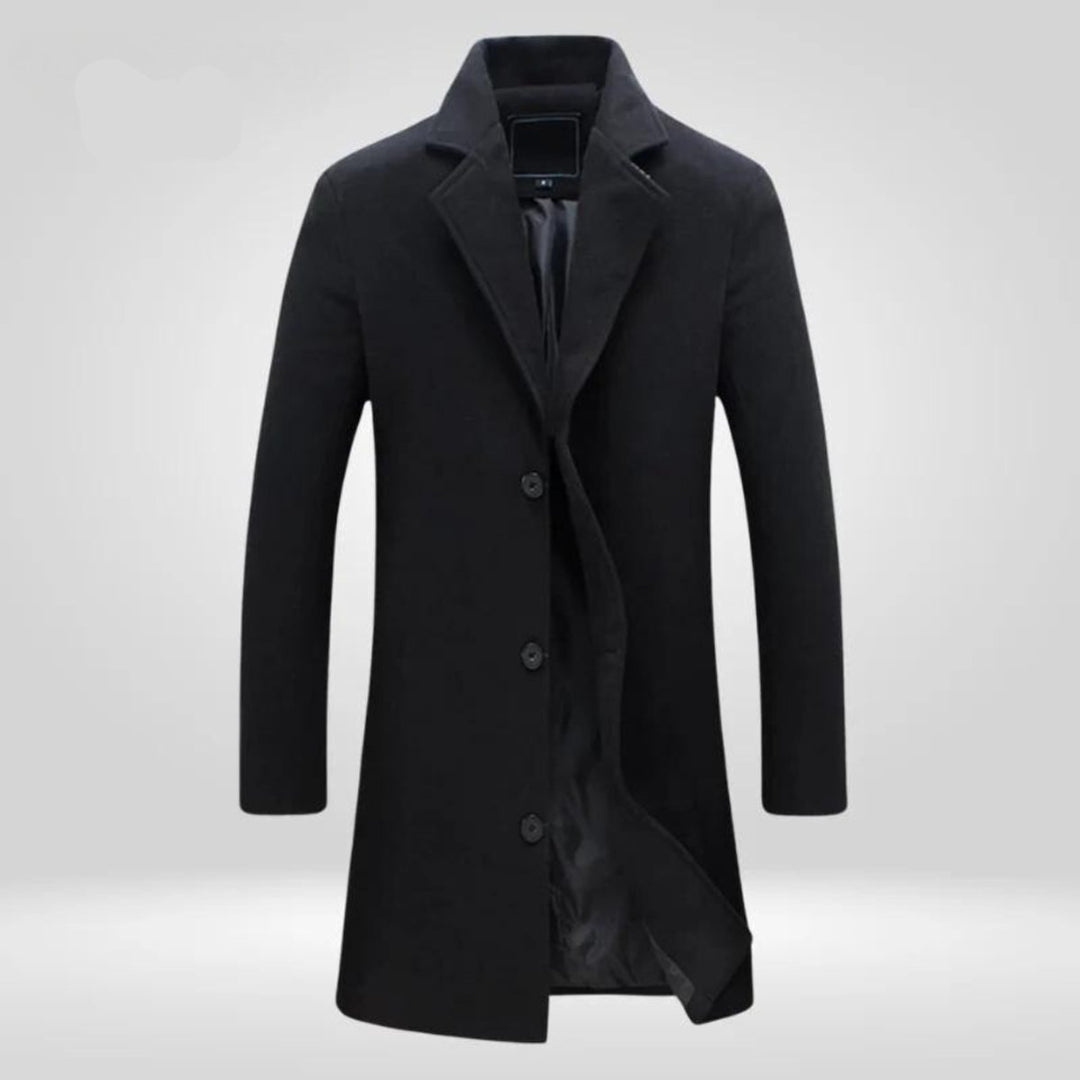 Mens Single-Breasted Long Wool Overcoat
