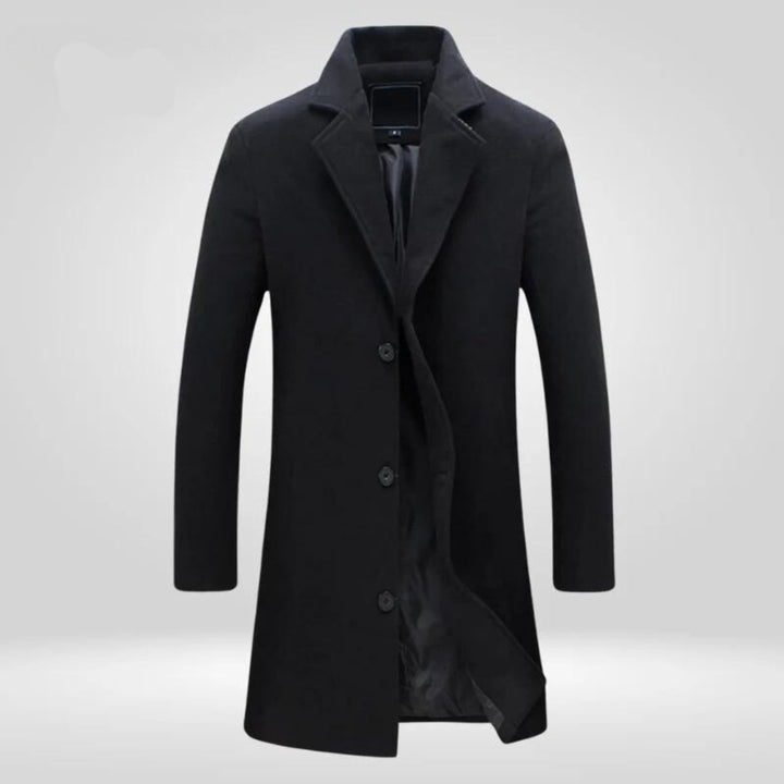 Mens Single-Breasted Long Wool Overcoat