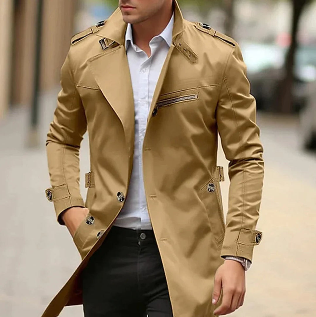 Slim-Fit Double-Breasted Trench Overcoat