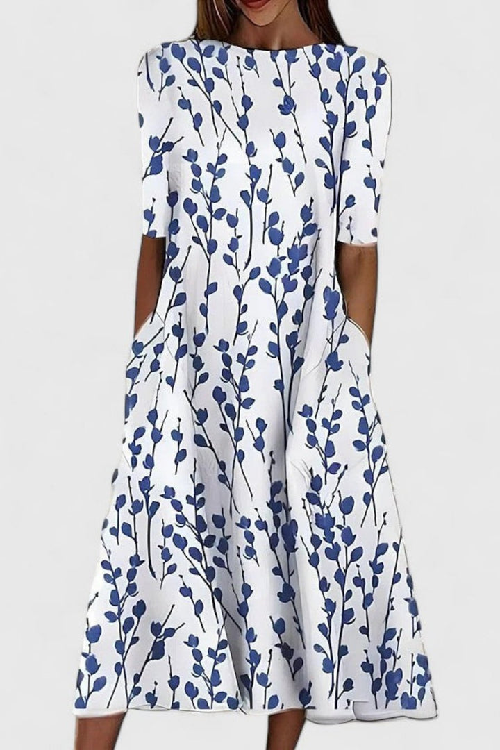 Cotton A-Line Midi Dress with Pockets