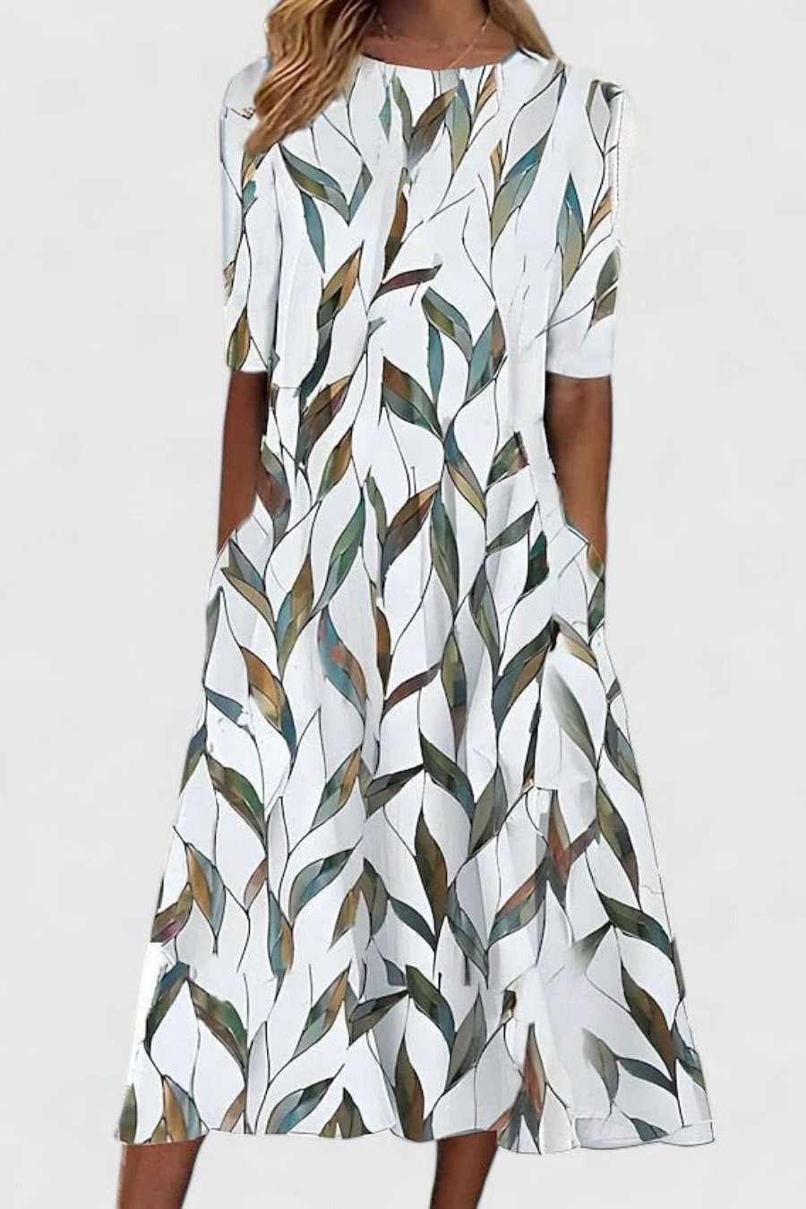 Cotton A-Line Midi Dress with Pockets