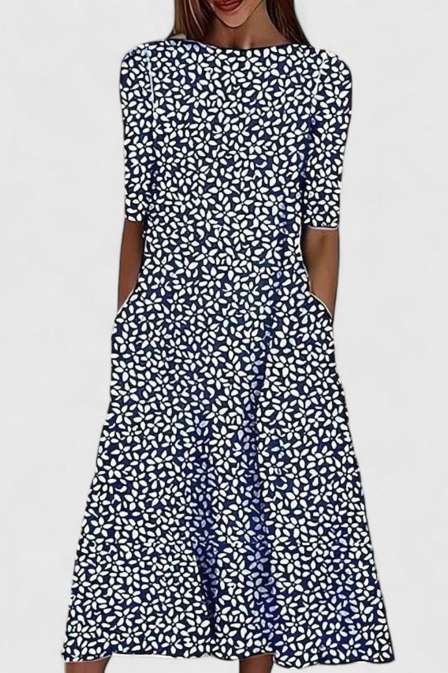 Cotton A-Line Midi Dress with Pockets