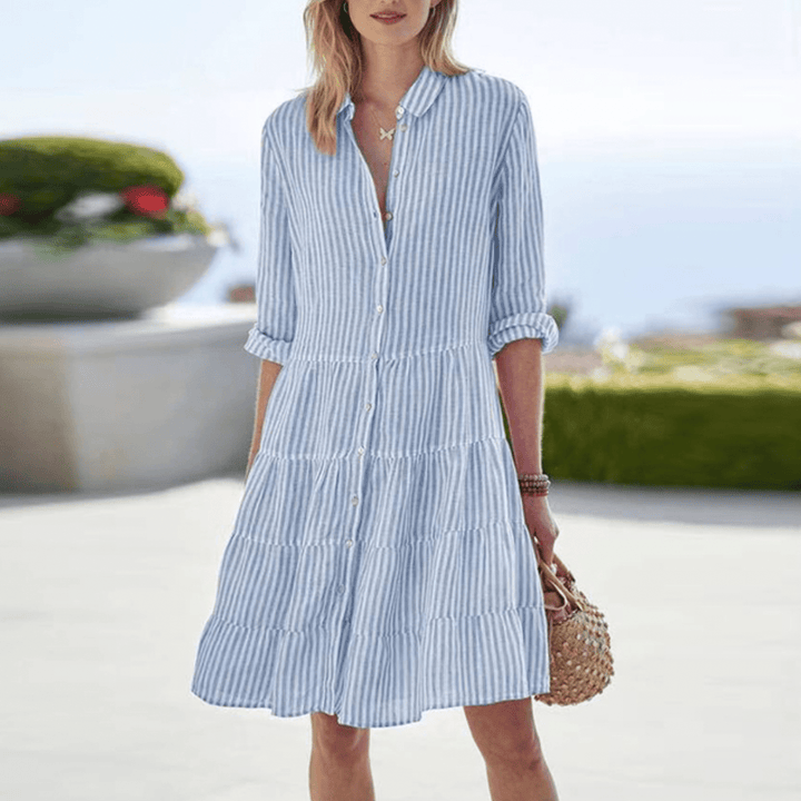 Striped Button-Front Midi Dress