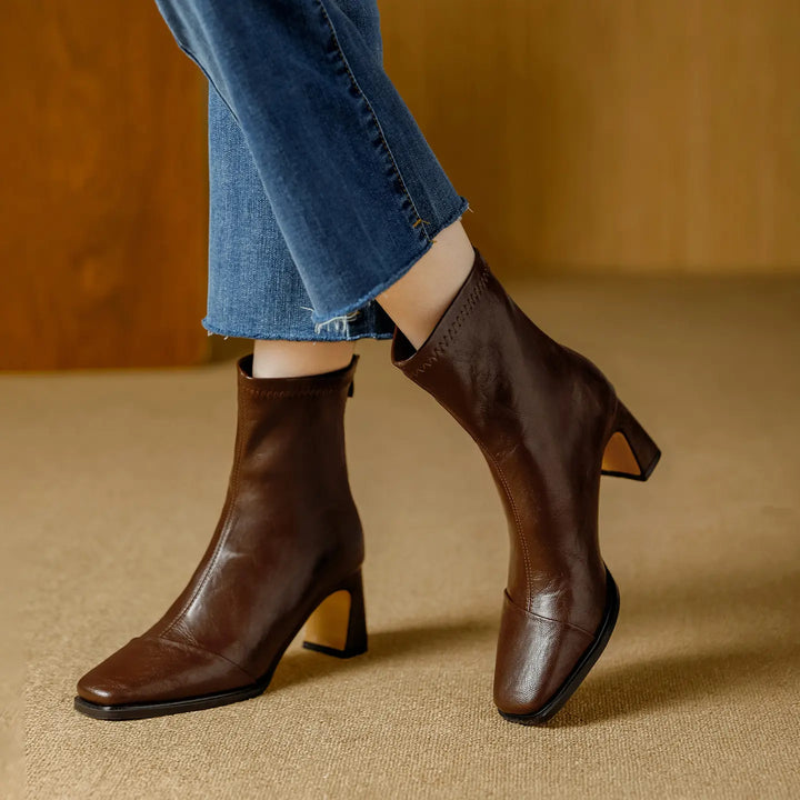 Kaelen - Chic Ankle Boots Leather Block Heel