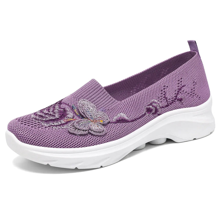 Purple embroidered knit slip-on women&