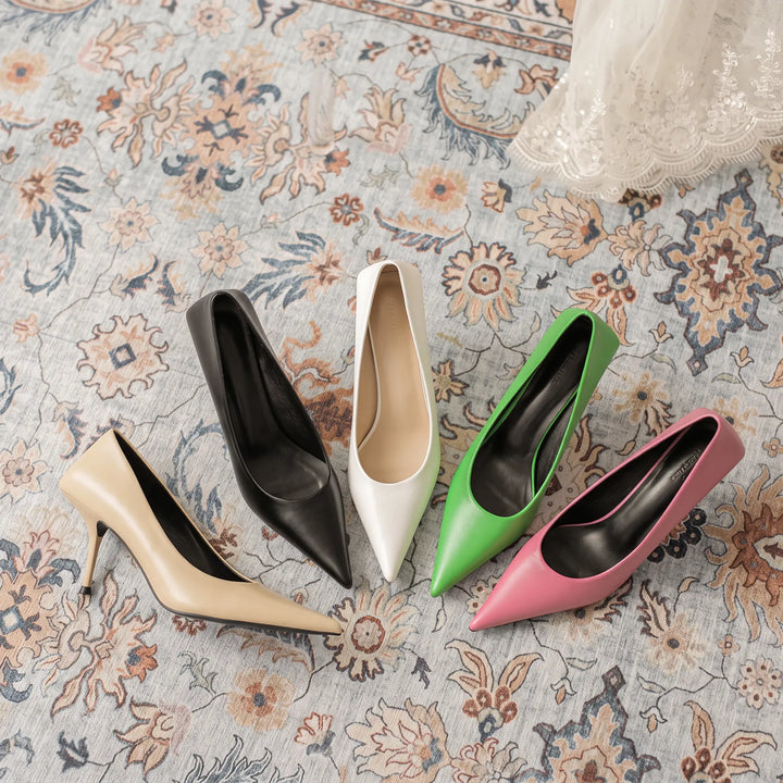 Qanari - Green Leather Stiletto Pointed Toe Heels