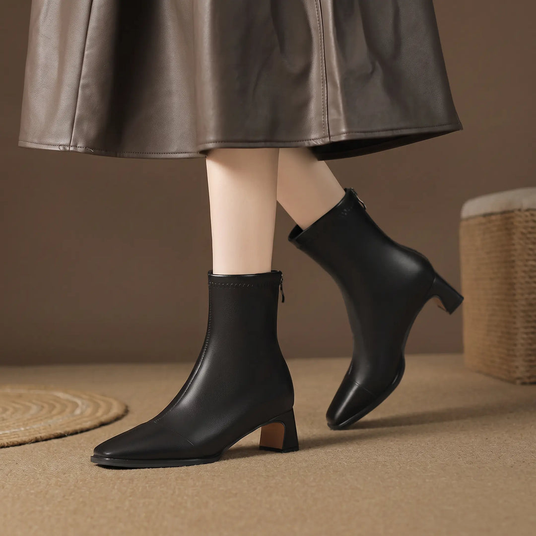 Riven - Square Toe Ankle Boots Chic Faux Leather