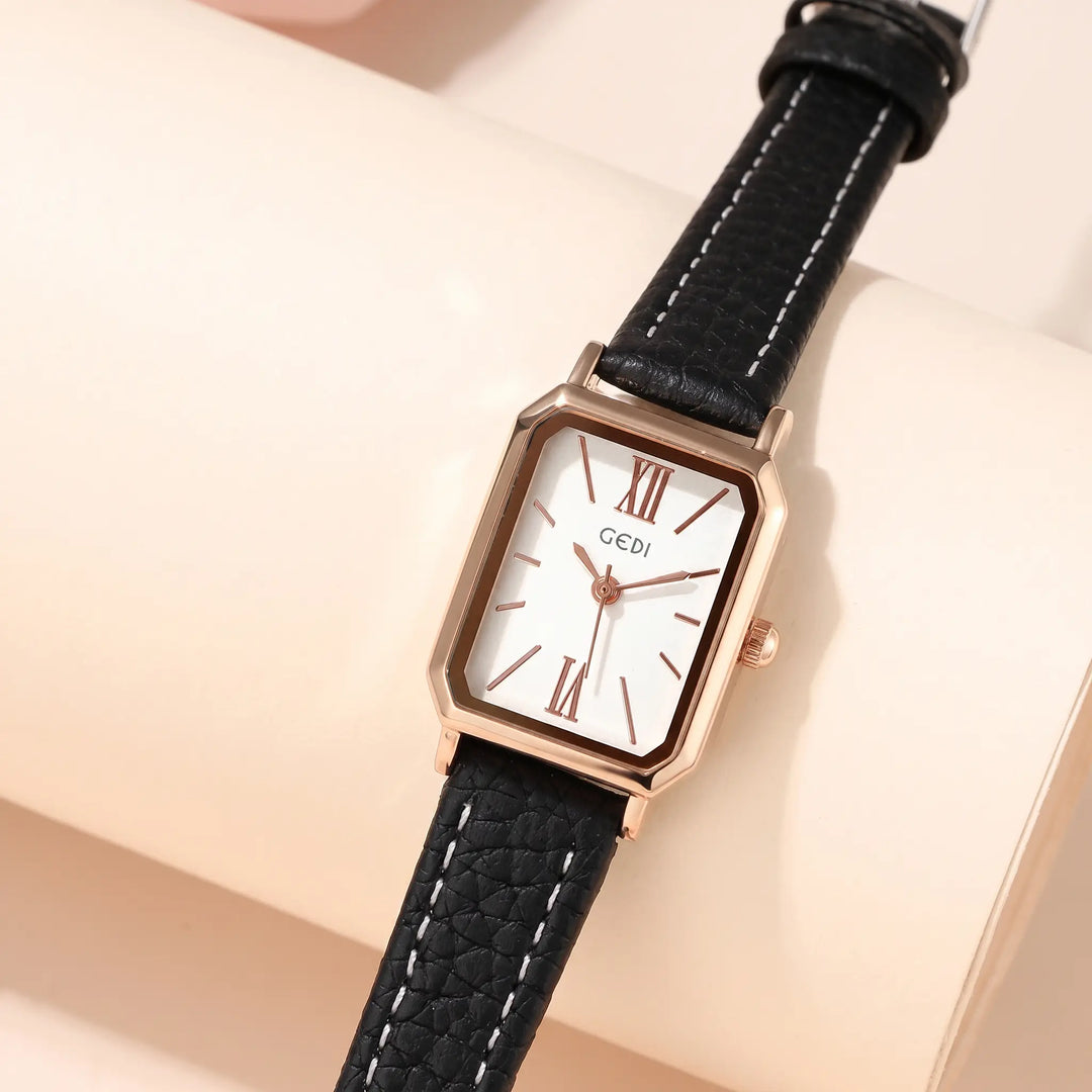 Vervax - Rectangle Watch Rose Gold Stone Dial