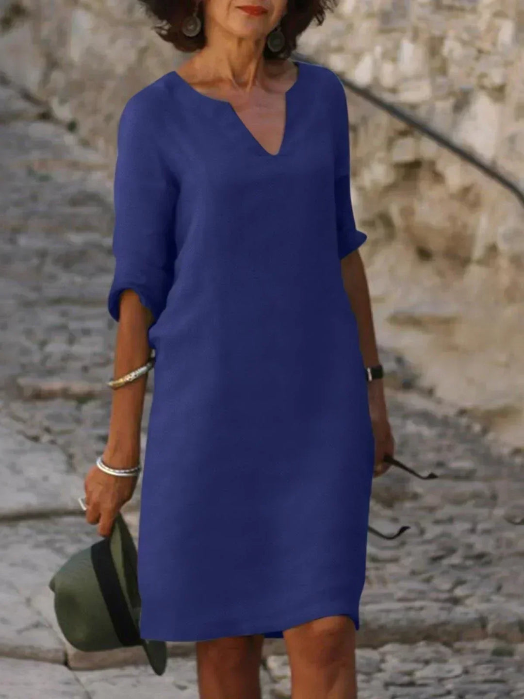 Notch Neck Midi Dress