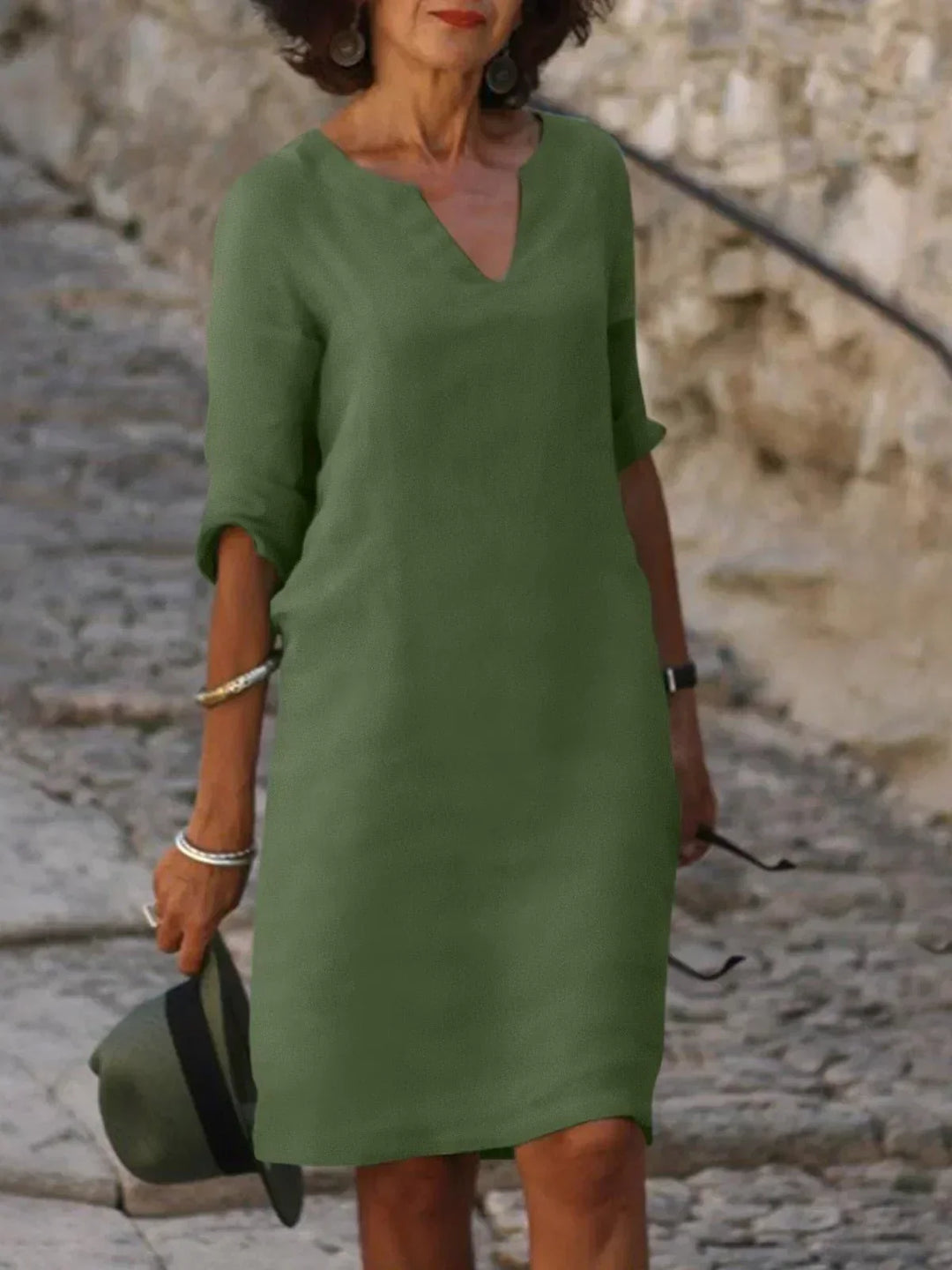 Notch Neck Midi Dress