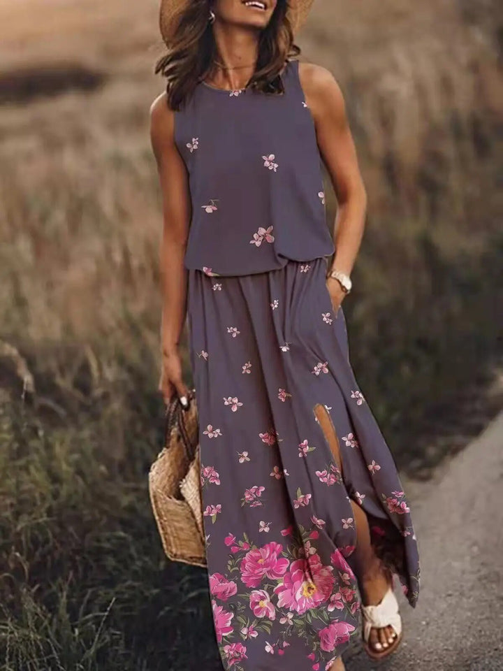 Sleeveless Boho Maxi Dress with Elastic Waist