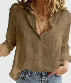 Linen V-Neck Button Blouse