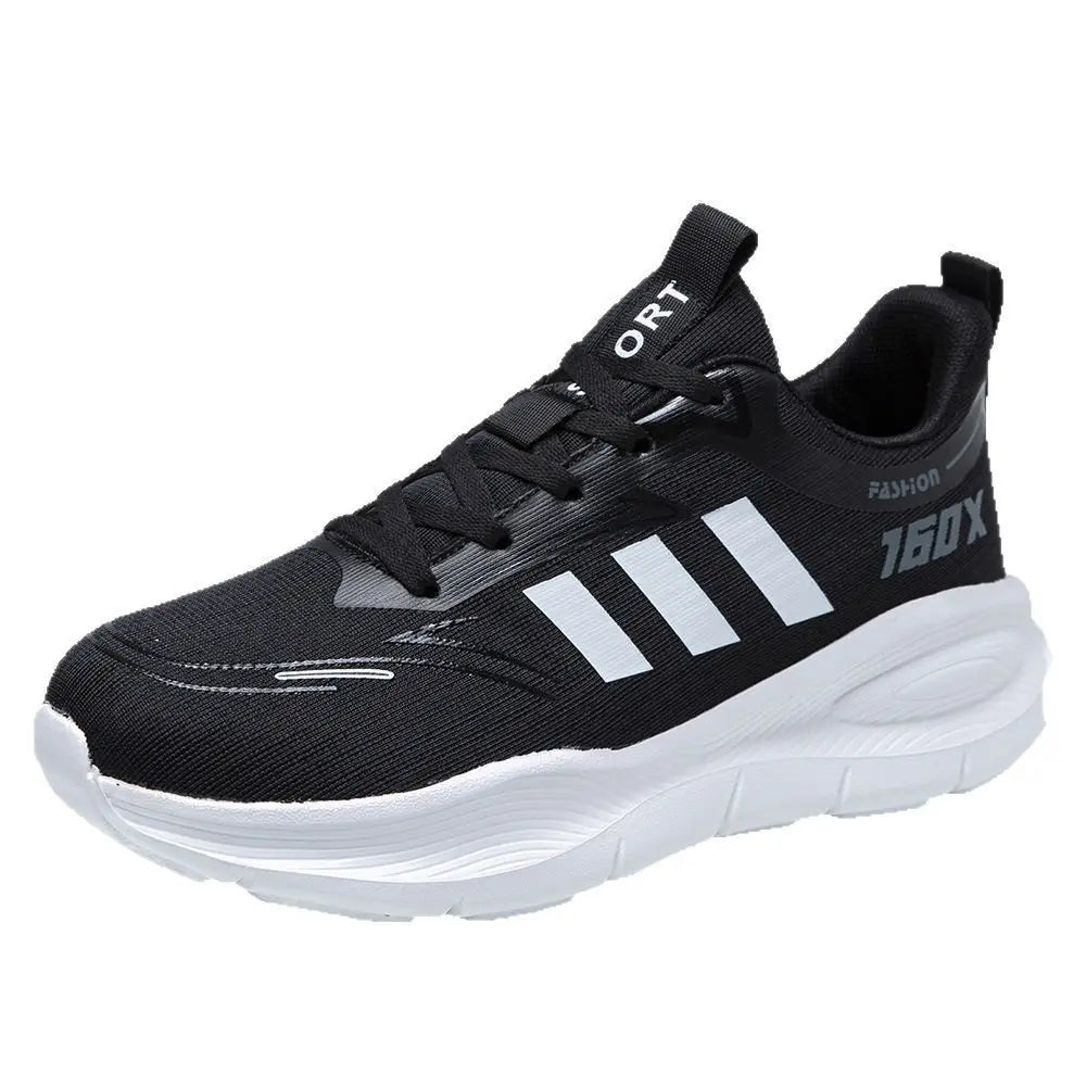 Black unisex low-top Trovik sneakers with breathable mesh upper, white three-stripe detail, &