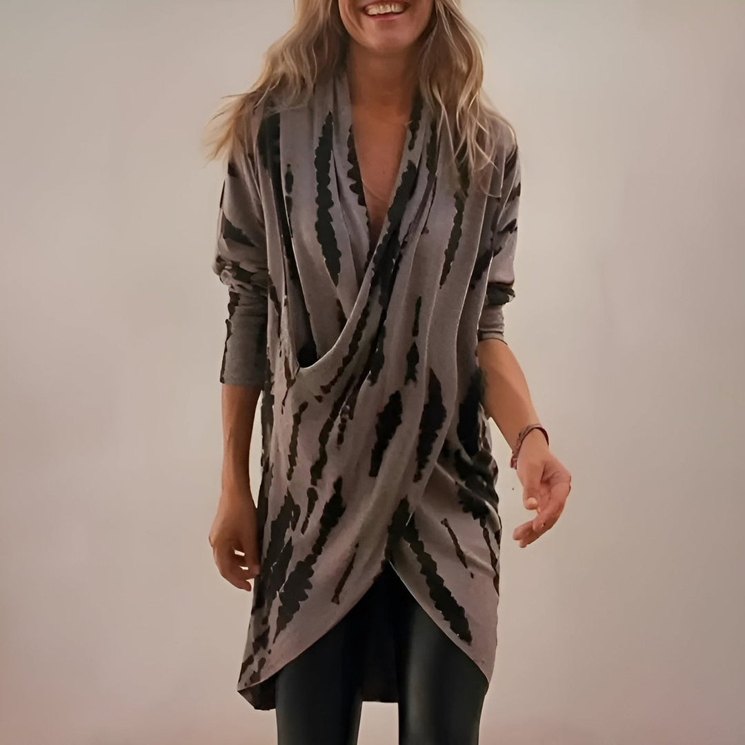 Abstract Print V-Neck Wrap Tunic