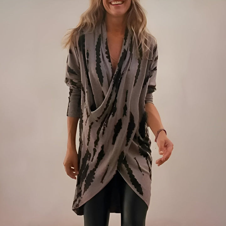 Abstract Print V-Neck Wrap Tunic