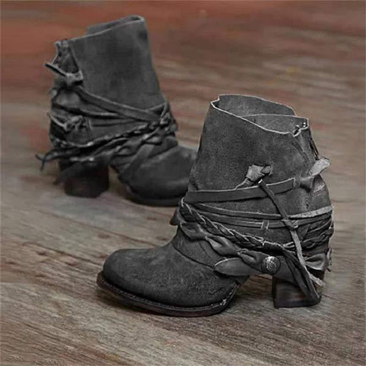 Western Suede-Effect Block Heel Ankle Boots