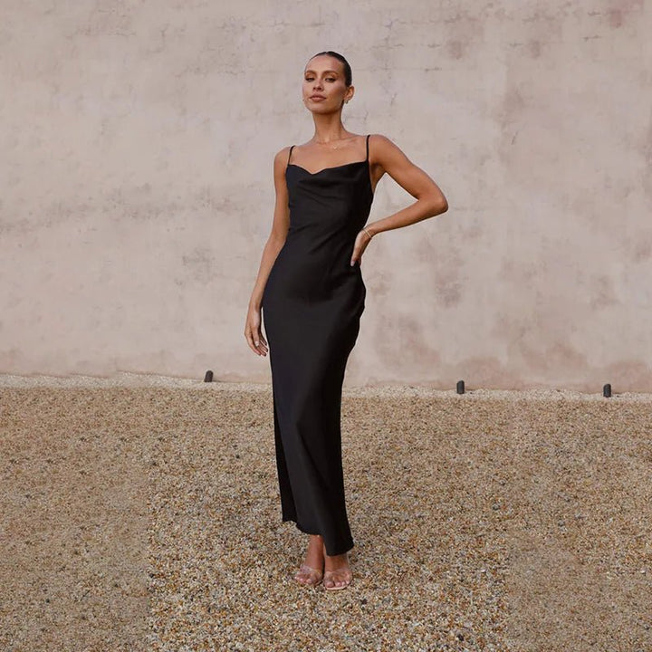 Backless Satin Maxi Dress with High Slit