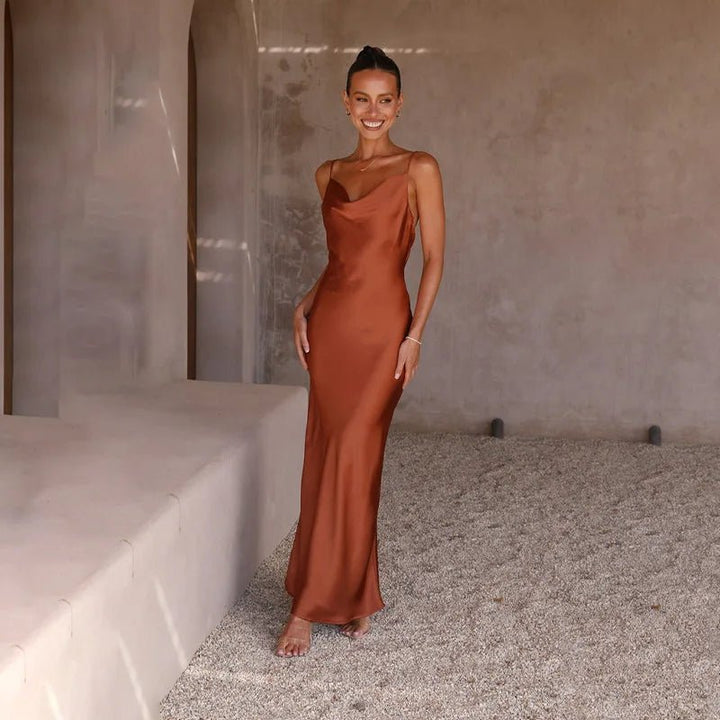 Backless Satin Maxi Dress with High Slit