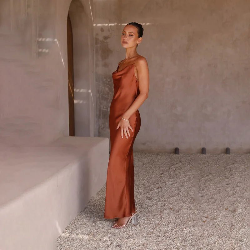 Backless Satin Maxi Dress with High Slit