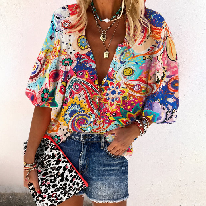 Bohemian Floral V-Neck Blouse