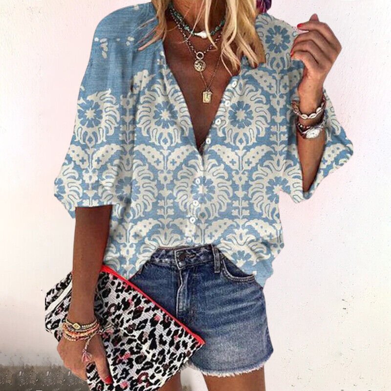 Bohemian Floral V-Neck Blouse