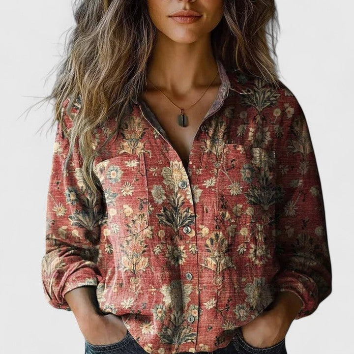 Floral Print Boho Button-Up Blouse