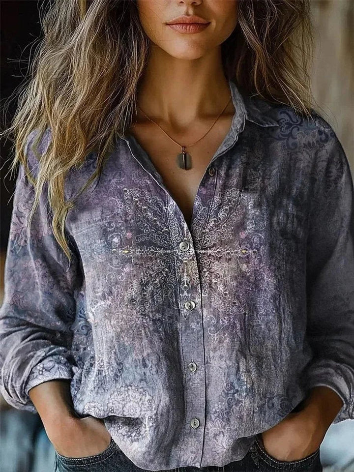 Floral Print Boho Button-Up Blouse
