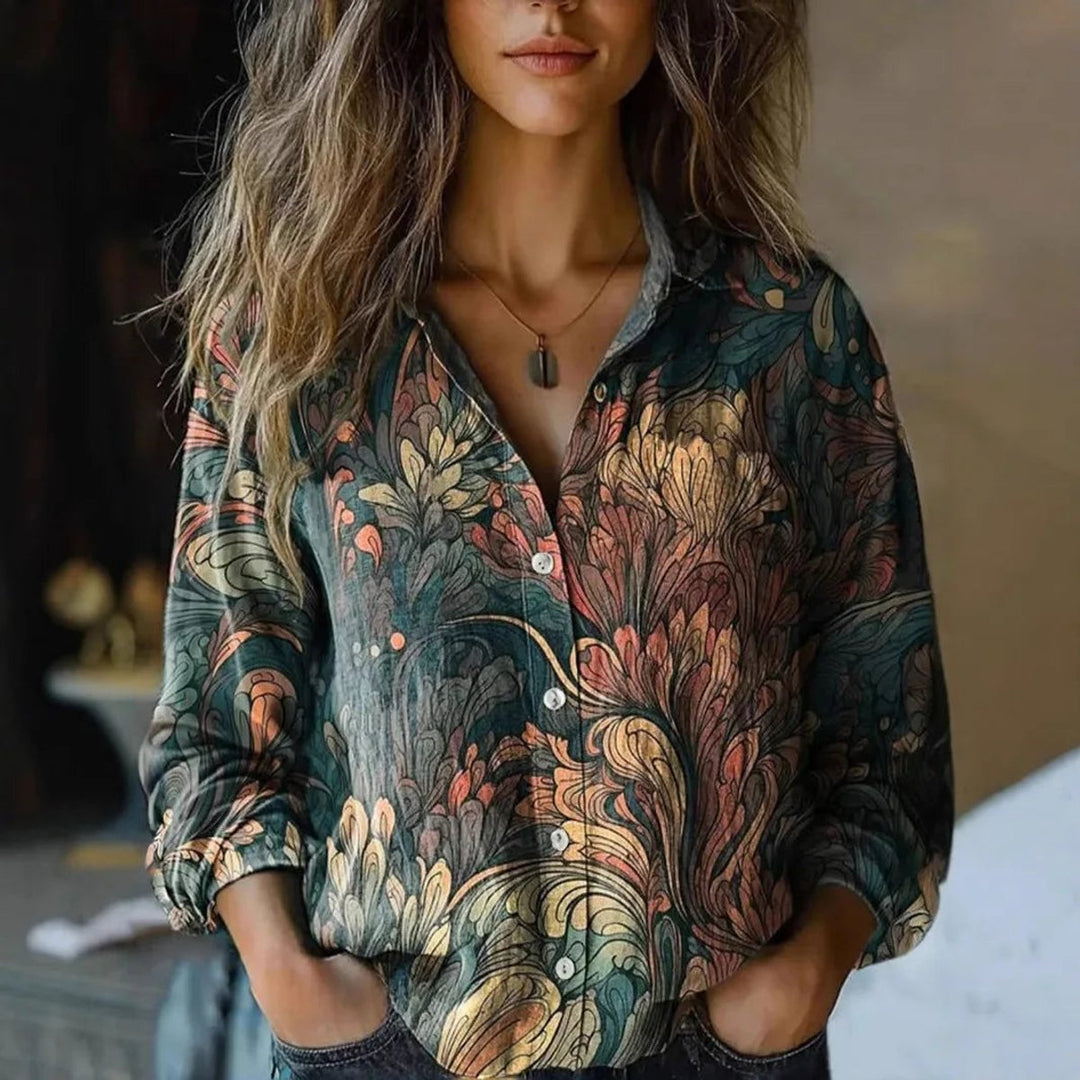 Floral Print Boho Button-Up Blouse