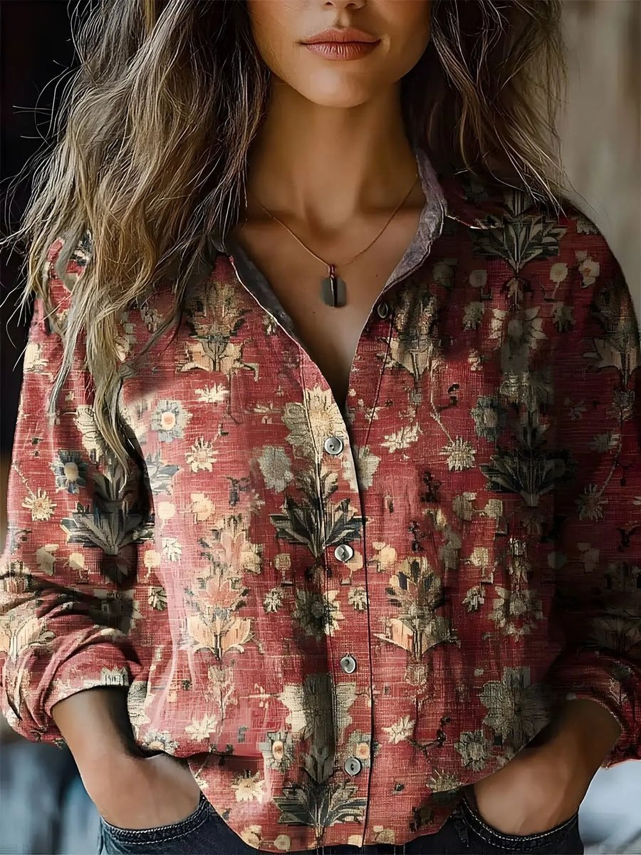 Floral Print Boho Button-Up Blouse