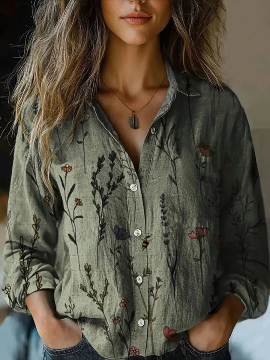 Floral Print Boho Button-Up Blouse