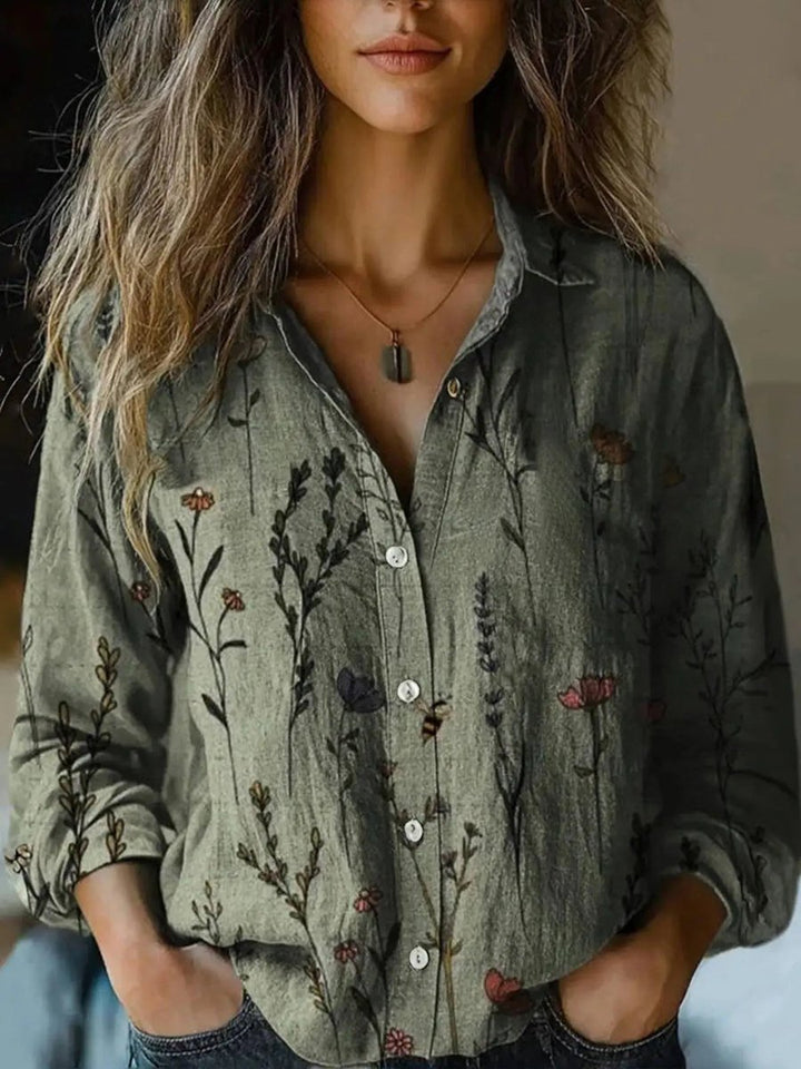 Floral Print Boho Button-Up Blouse