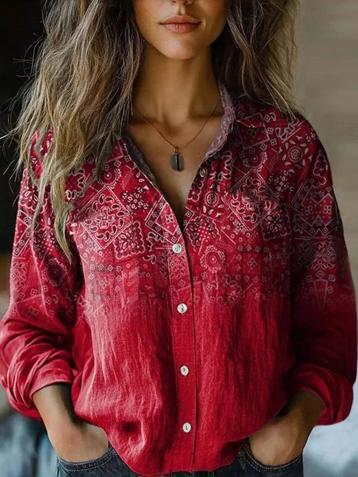 Floral Print Boho Button-Up Blouse