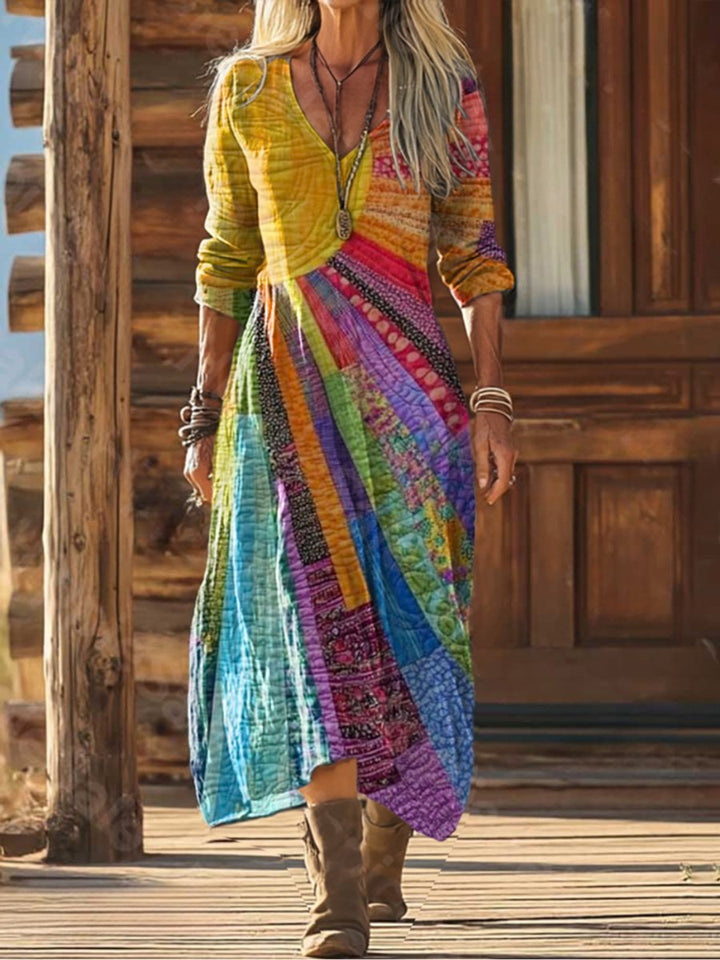 Patchwork Boho Midi Dress