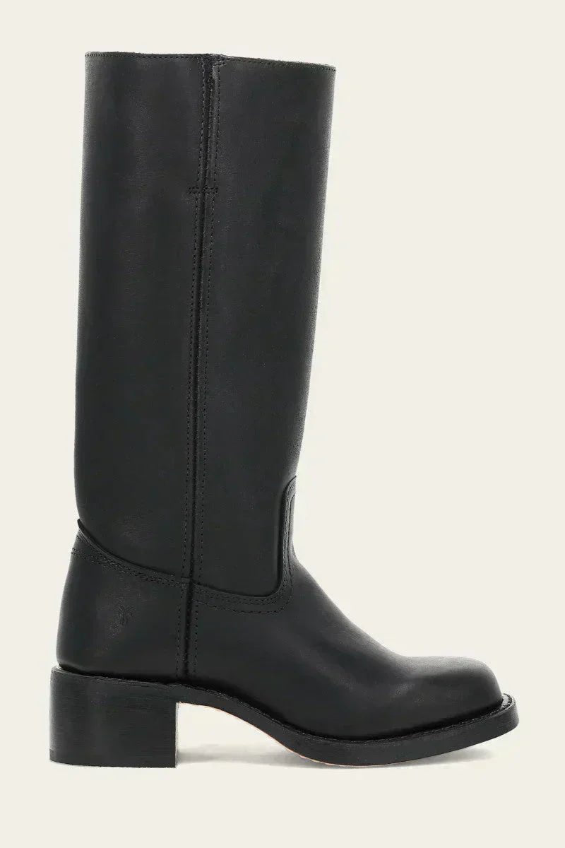 Brown Leather Knee-High Block Heel Boots
