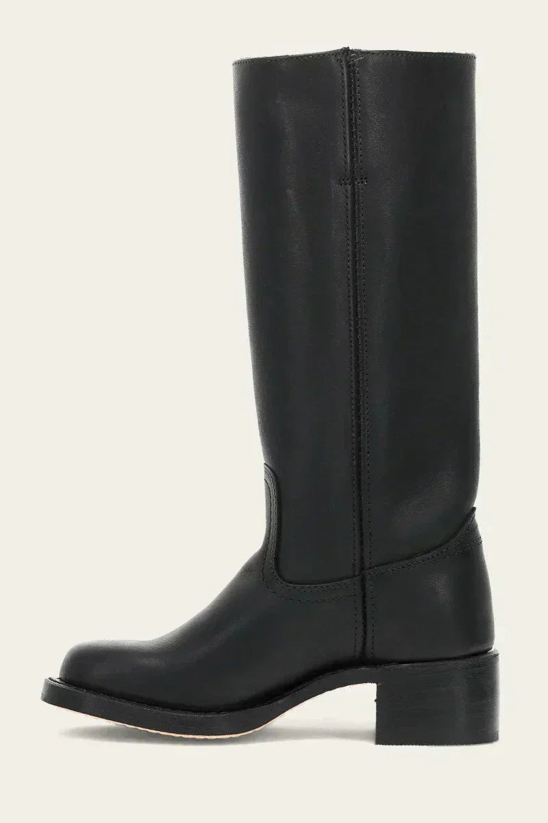 Brown Leather Knee-High Block Heel Boots