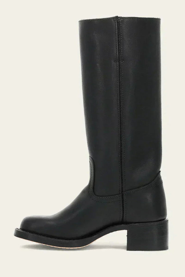 Brown Leather Knee-High Block Heel Boots