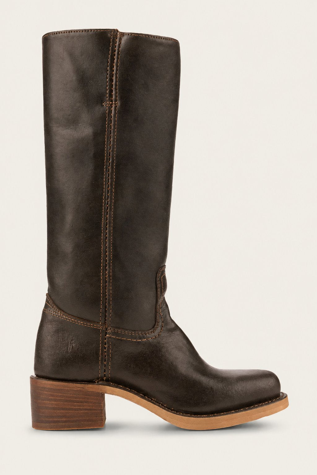 Brown Leather Knee-High Block Heel Boots