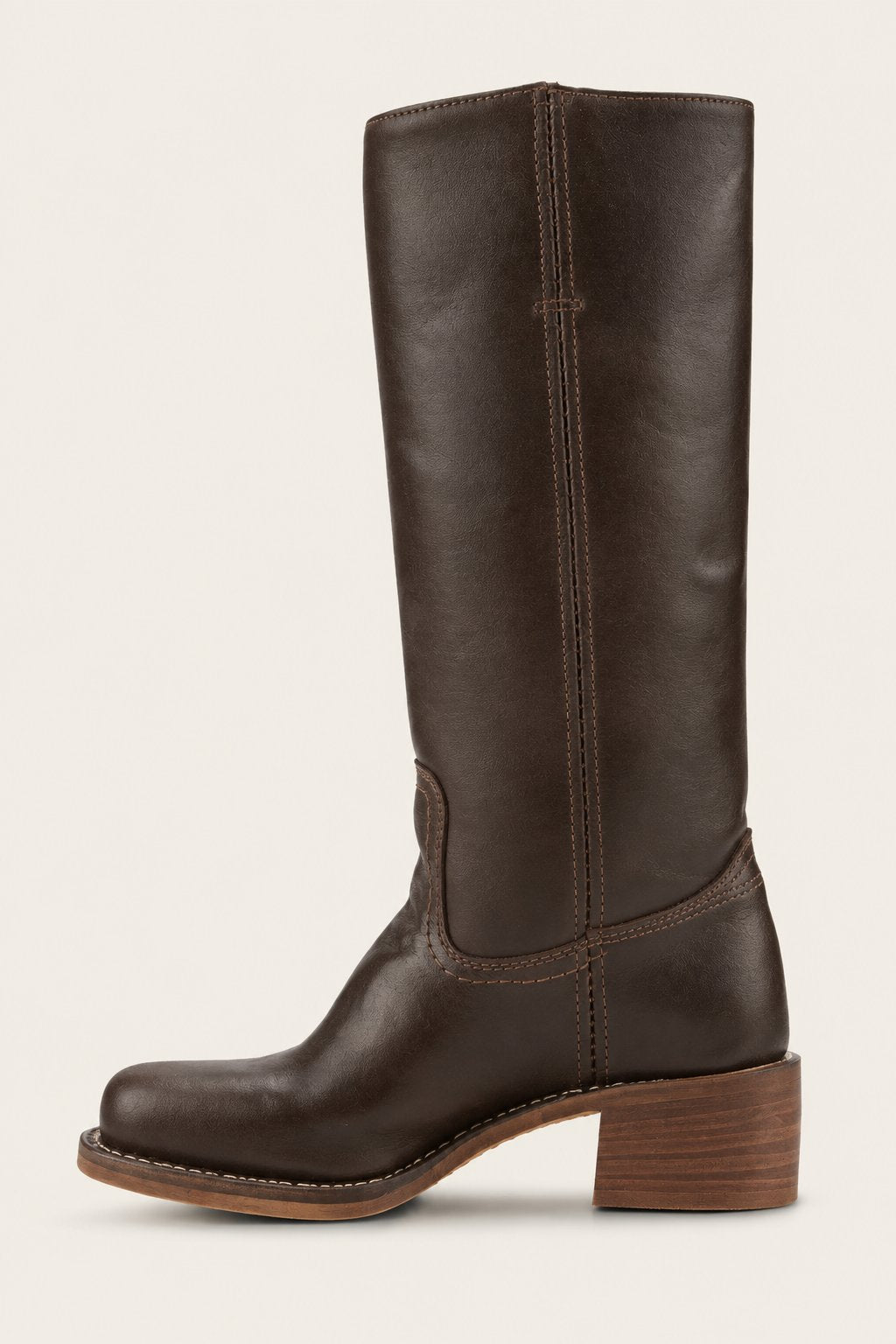 Brown Leather Knee-High Block Heel Boots