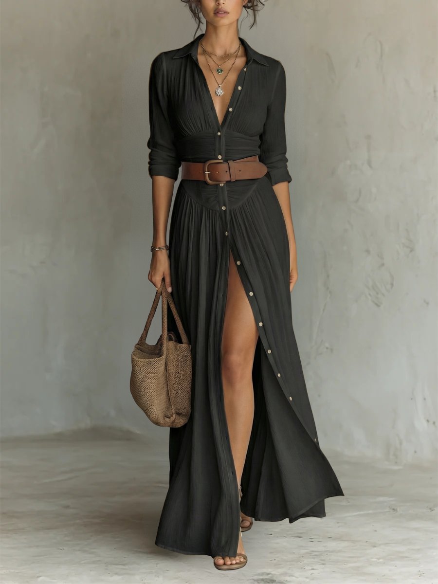 Belted Maxi Shirt Dress